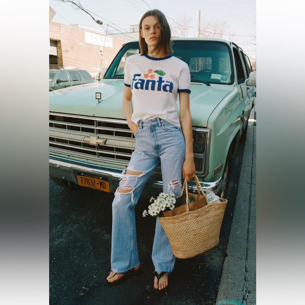 ZARA WIDE LEG FULL LENGTH RIPPED JEANS